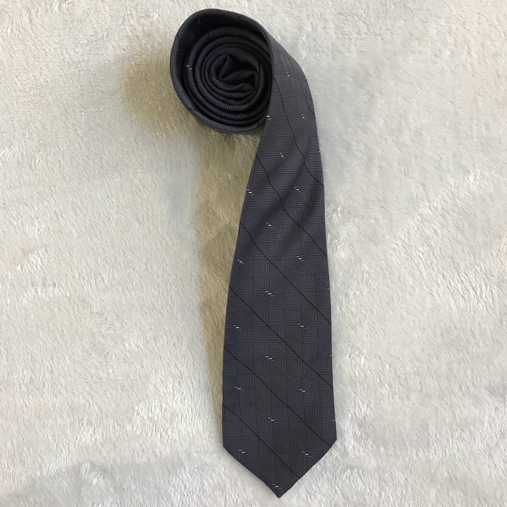 Oakton Gray Tie With Thin Burgundy Lines